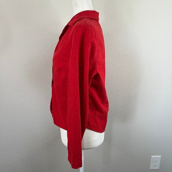 Lennie LNY New York Top Women's 12 Red Button Down Linen Blend Open Back Vintage - Picture 3 of 8